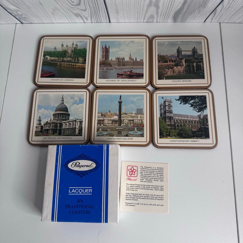Pimpernel Fayreings Scenes London Set of 6 Cork Back Coasters Made in England